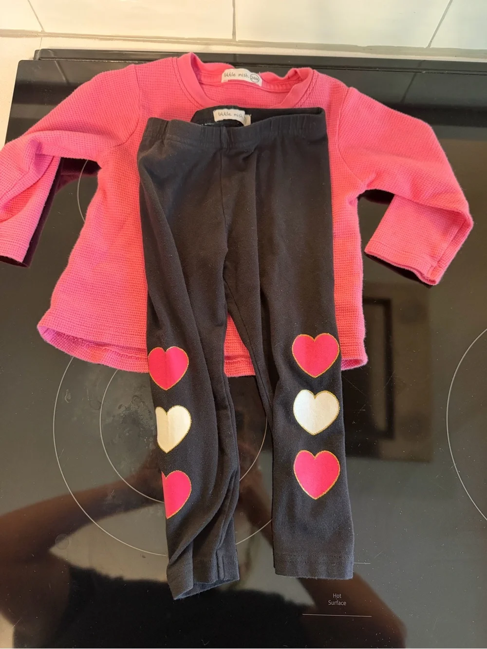 Little Mish Pink Top and Black Leggings Heart Set